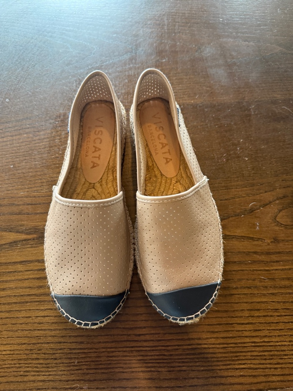 Viscata Barcelona Women's Beige Espadrille with Black Toe Cap